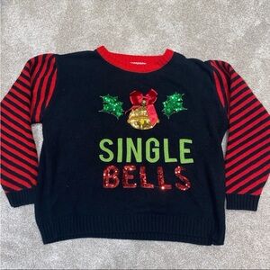 Ugly Christmas Sweater Single Bells Black Red Sequins Size XL‎